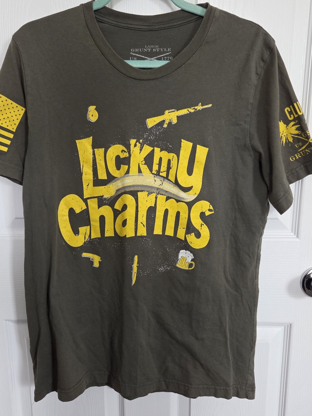 Grunt Style Lickmy Charms Olive Green T-Shirt with Yellow Graphic